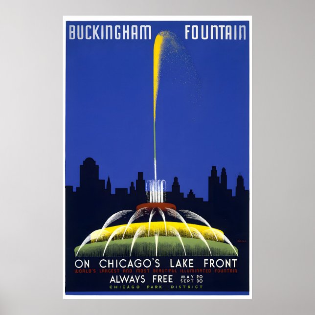 Póster Buckingham Fountain - Chicago Travel Poster (Frente)