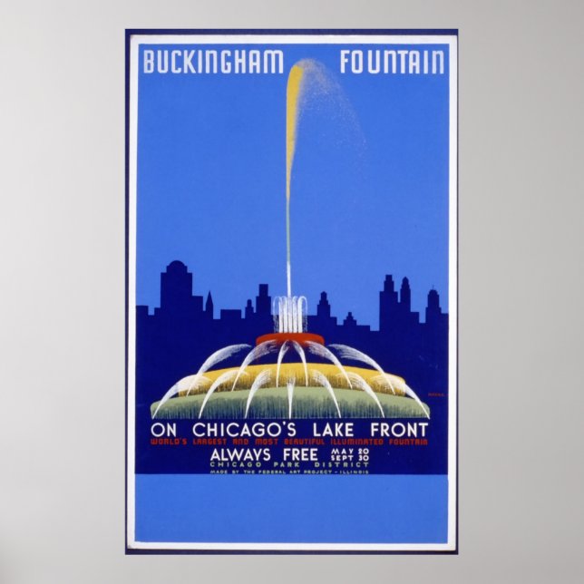 Póster Buckingham Fountain Chicago Vintage Poster (Frente)