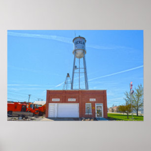 Póster Bucklin, Kansas, Ayuntamiento y Torre del Agua