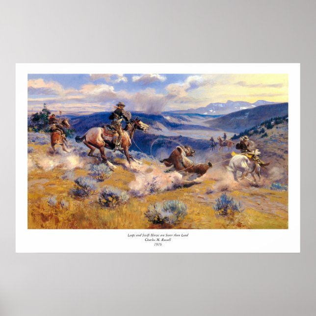 Póster Bucles de Charles M. Russell y caballos Swift (191 (Frente)
