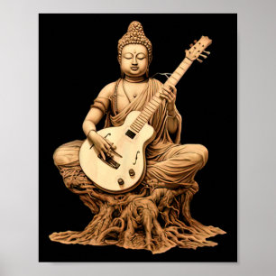 Póster Buda Antiguo Tocando Guitarra Yoga Yogui Budista M