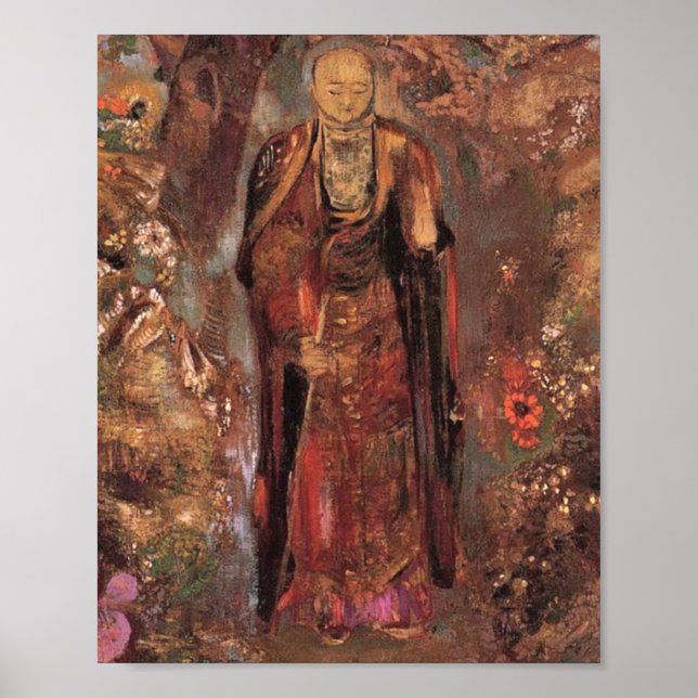 Póster Buda Caminando Entre Las Flores Por Odilon Redon (Frente)