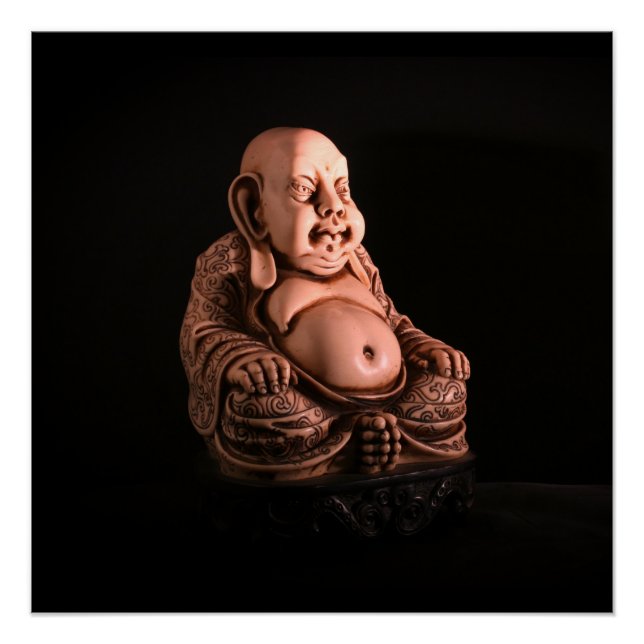 Póster Buda chino blanco y negro antiguo (Anverso)