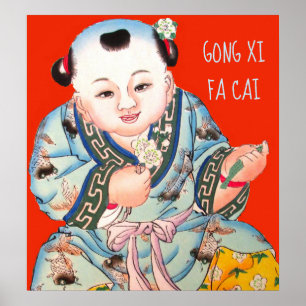 Póster Buda chino de año nuevo Gong Xi Fa Cai