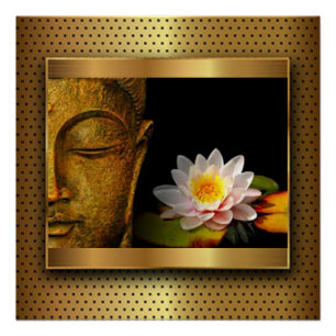 Póster Buda de oro con flores de Lotus