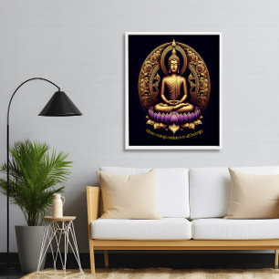 Póster Buda de oro meditando en loto.