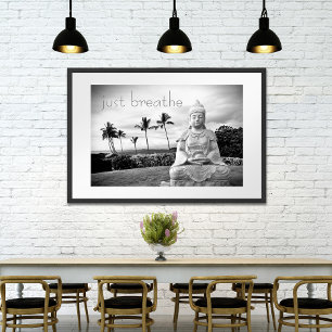 Póster Buda hawaiana foto de blanco negro respira