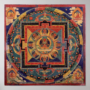 Póster Buda Mandala Antigüedad tibetana Thanka