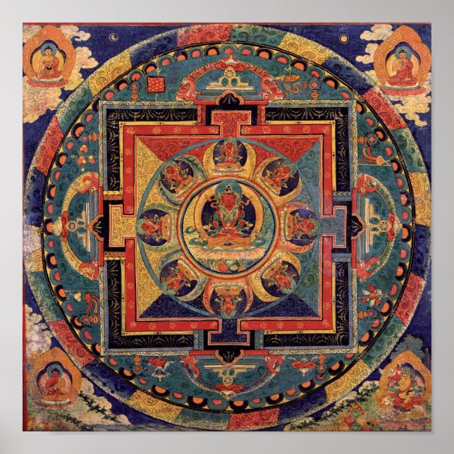 Póster Buda Mandala Antique Tibetano Thanka (Frente)