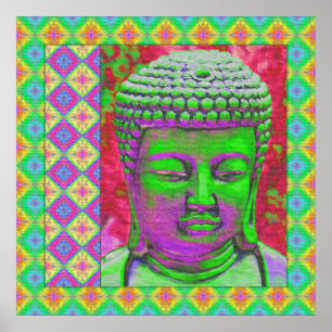 Póster Buda pop con fronteras de trabajo en mosaico en ve