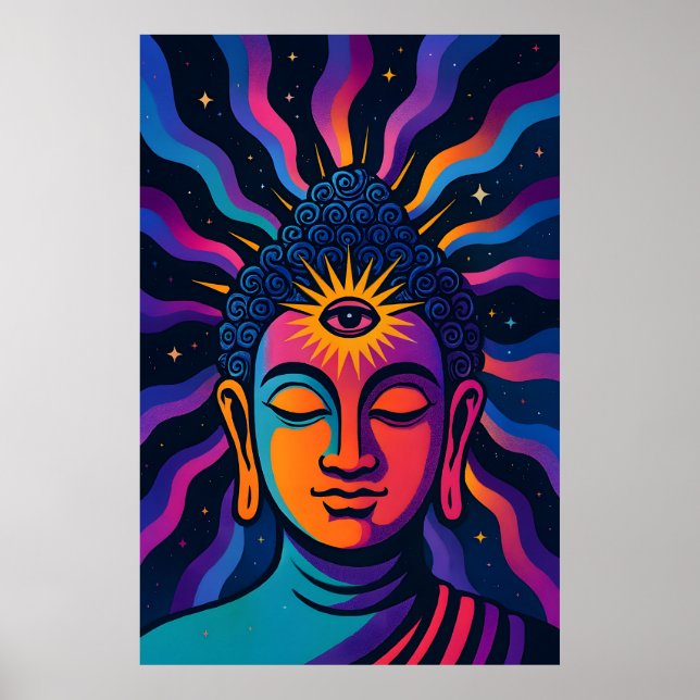 Póster Buda Zen Psicodélico - Tercera Ojo Vibración Cósmi (Frente)