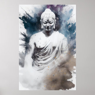 Póster Buda Zen Yoga de colores blancos y meditación