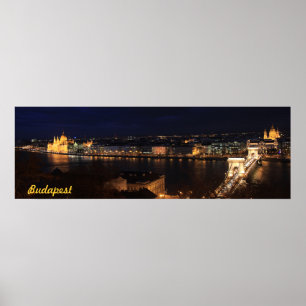 Póster Budapest, banks of the Donau by night