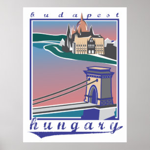 Póster Budapest Chain Bridge, Vintage poster