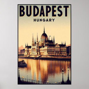 Póster Budapest de noche - Un Poster de viajes de época