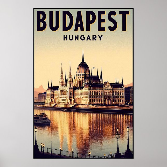 Póster Budapest de noche - Un Poster de viajes de época (Frente)