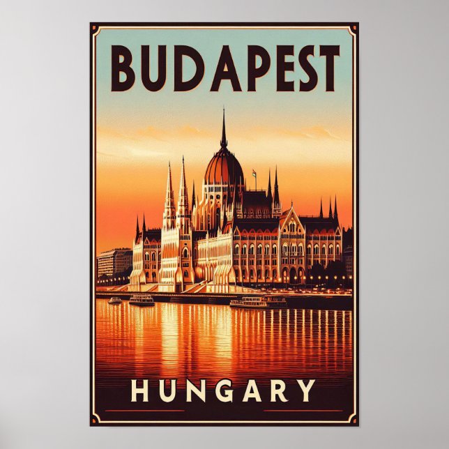 Póster Budapest de noche - Un Poster de viajes de época (Frente)