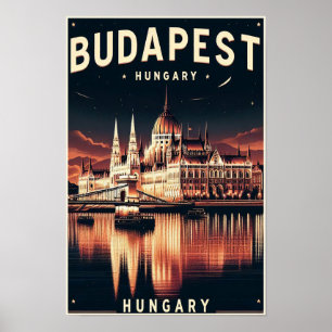 Póster Budapest de noche - Un Poster de viajes de época