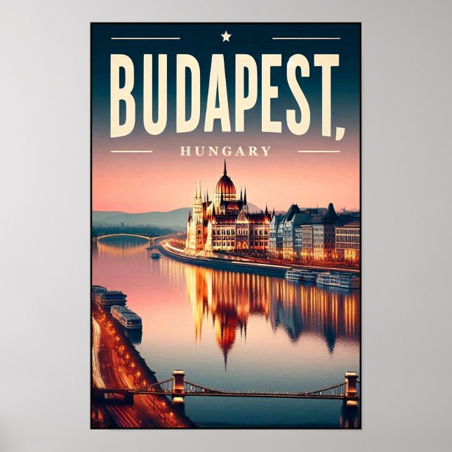 Póster Budapest de noche - Un Poster de viajes de época (Frente)
