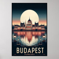 Budapest de noche - Un Poster de viajes de época