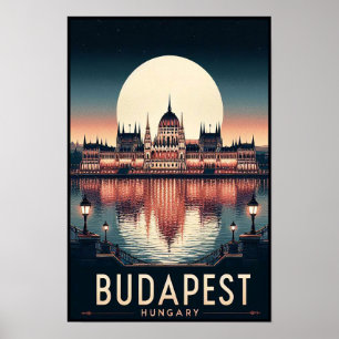 Póster Budapest de noche - Un Poster de viajes de época