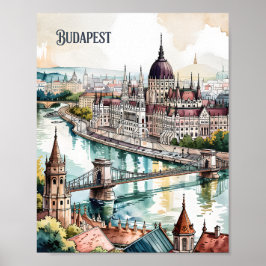 Póster Budapest Hungary Parliament Danube River Skyline