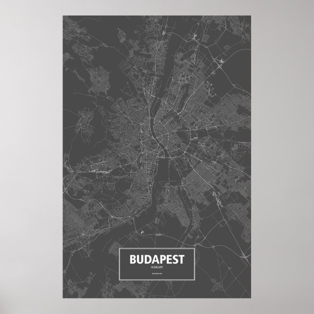 Póster Budapest, Hungría (blanco sobre negro) (Frente)
