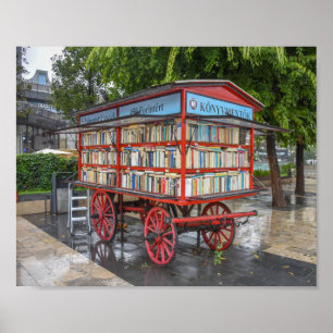 Póster Budapest, Hungría, carrito de libros