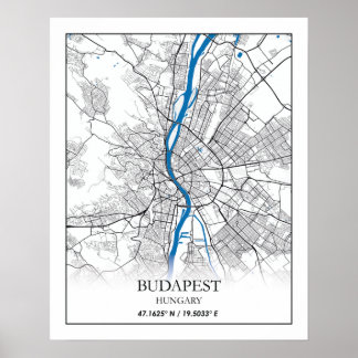 Póster Budapest Hungría Mapa de viajes Simple Mínimo