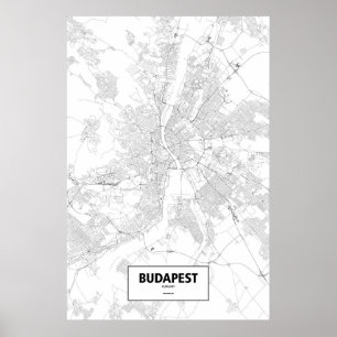 Póster Budapest, Hungría (negro sobre blanco)