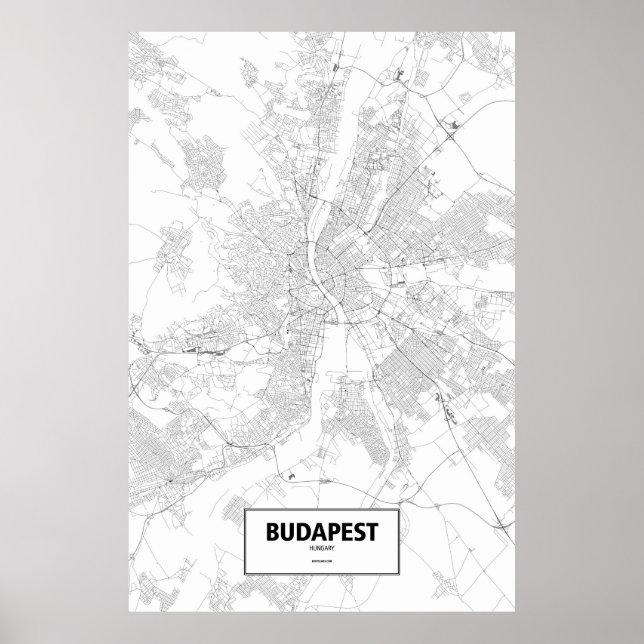 Póster Budapest, Hungría (negro sobre blanco) (Frente)