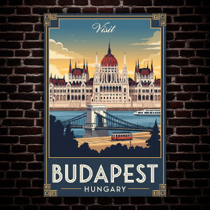 Póster Budapest, Hungría, Poster de Viajes Vintage de los