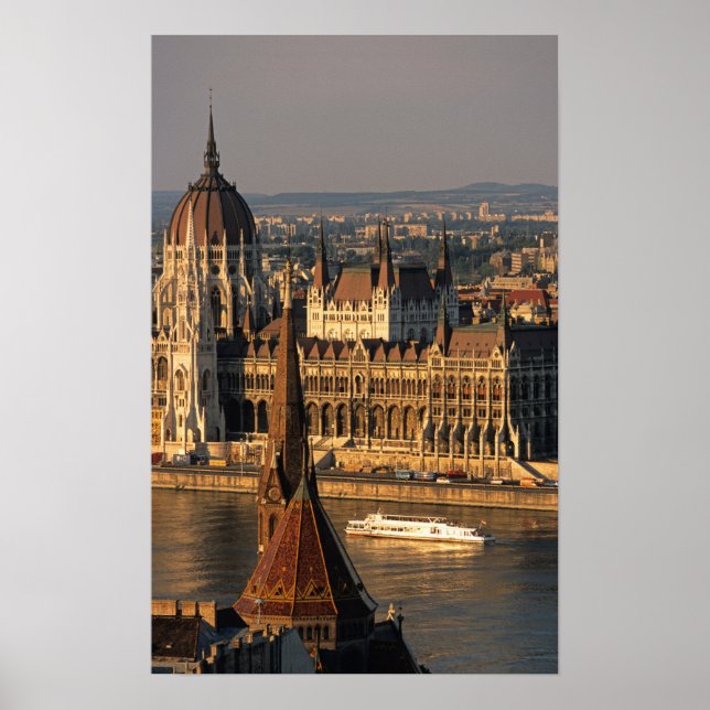 Póster Budapest, Hungría, río Danubio, Parlamento (Frente)