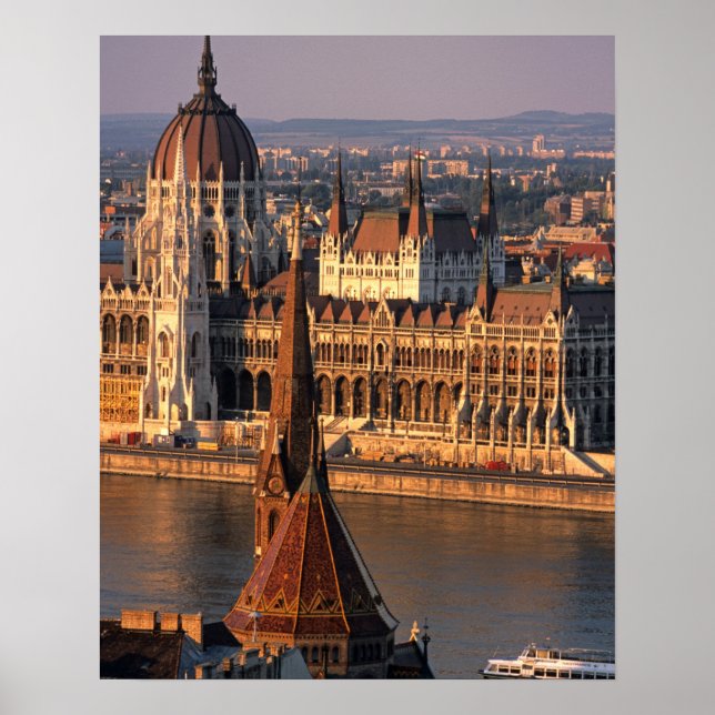 Póster Budapest, Hungría, río Danubio, Parlamento (Frente)