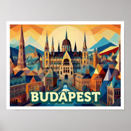 Póster Budapest Hungría Viaje artístico colorido