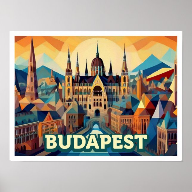 Póster Budapest Hungría Viaje artístico colorido (Frente)