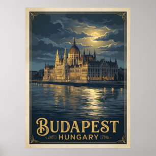 Póster Budapest Hungría Viaje Gótico a la Luz de la Luna