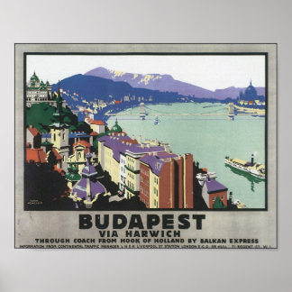 Póster Budapest Via Harwich Vintage Travel Poster