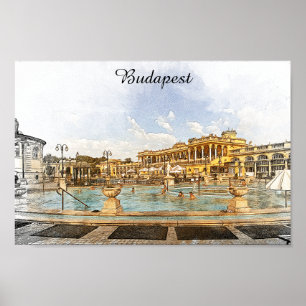 Póster Budapest Vintage Hungría Panorama Vista