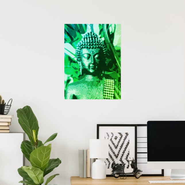 Póster Buddha Bright Green Ombre Meditation Zen Art (Oficina en casa)