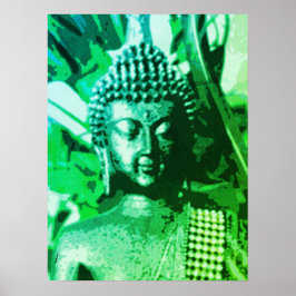 Póster Buddha Bright Green Ombre Meditation Zen Art