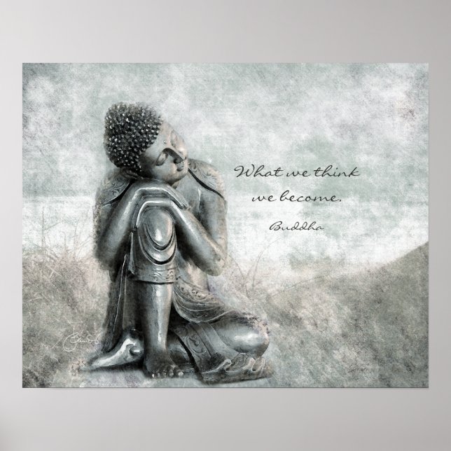 Póster Buddha de plata pacífica con cita de sabiduría (Frente)