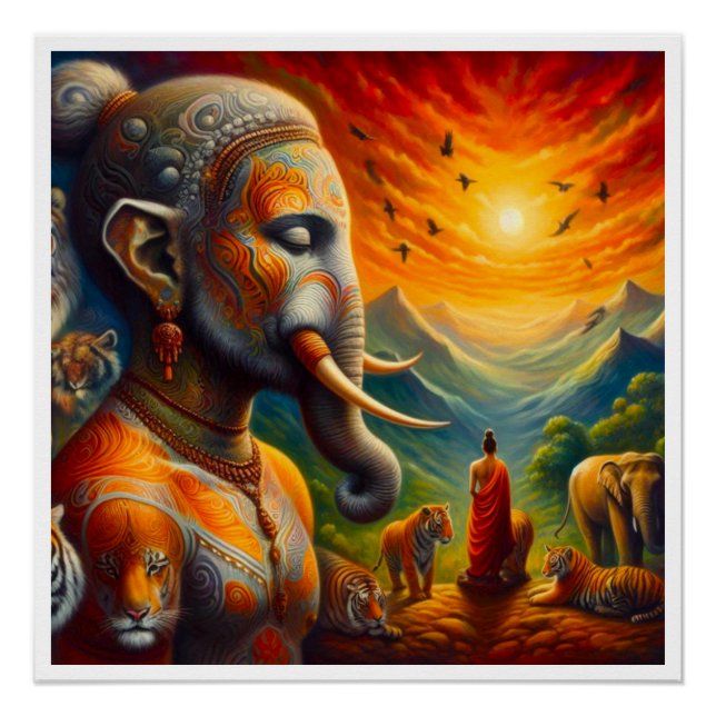 Póster buddha espiritual y elefante (Anverso)