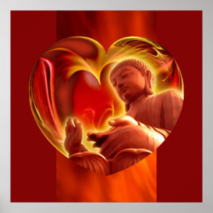 Póster BUDDHA Heart rojo fuego