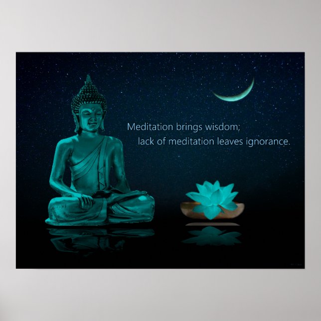 Póster Buddha Meditation Lotus Flor Religión Oriental (Frente)
