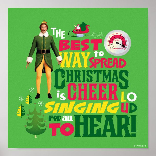 Póster Buddy the Elf | Navidades Cheer Cita Gráfica (Frente)