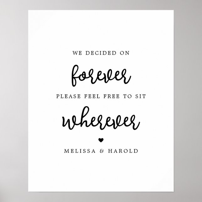 Póster Budget Minimalist Calligraphy Wedding Sit Wherever (Frente)