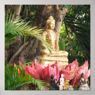 Póster budismo, buddha, estatua, religión, oro, asia,