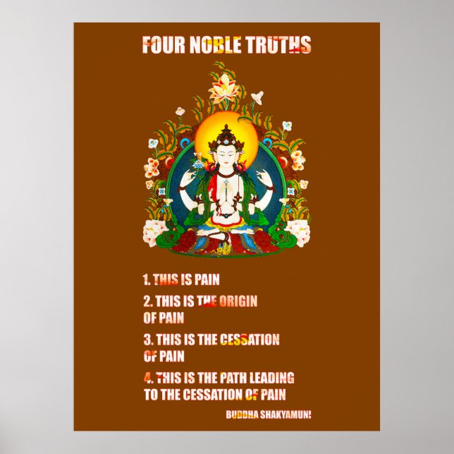 Póster Budismo Cuatro nobles verdades enseñando Buda (Frente)