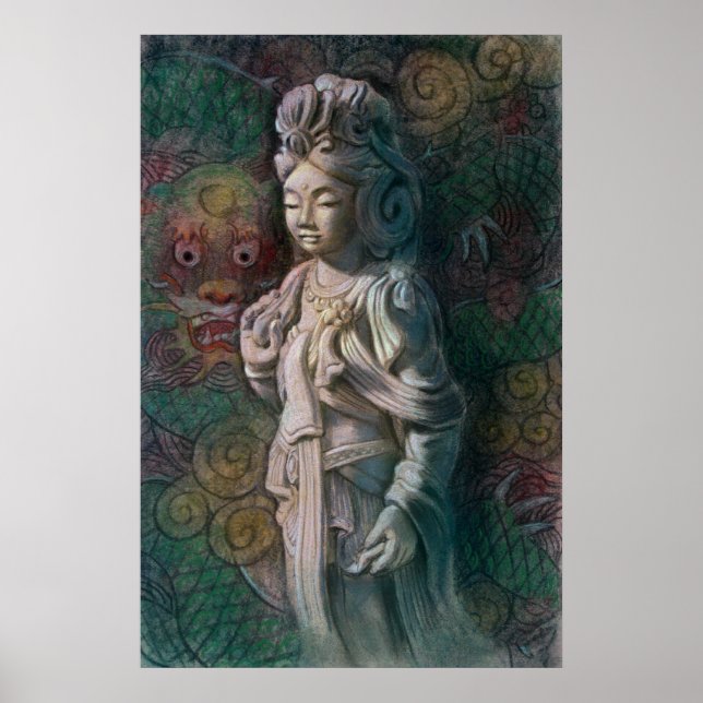 Poster budista Kuan Yin y Zen Dragon Arte Buda (Frente)